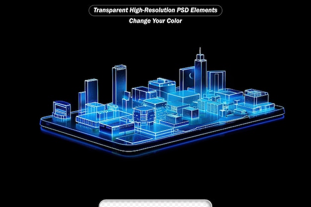 PSD holographisches bild der stadt auf mobiltelefon futuristisches element
