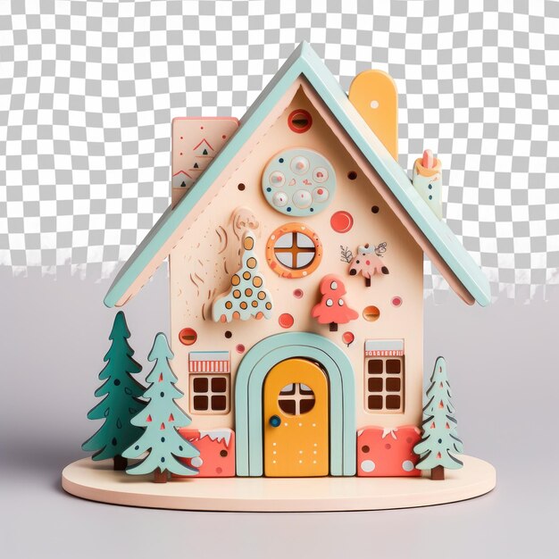 PSD holz-gingerbread-haus mit weihnachtsdekorationen und baum