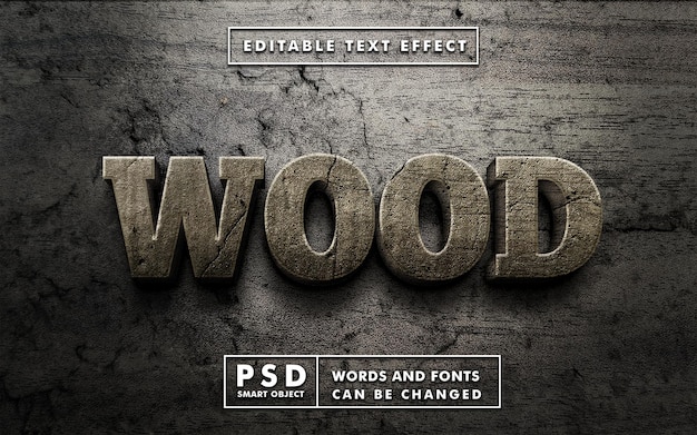 Holz realistischer 3d-texteffekt premium psd