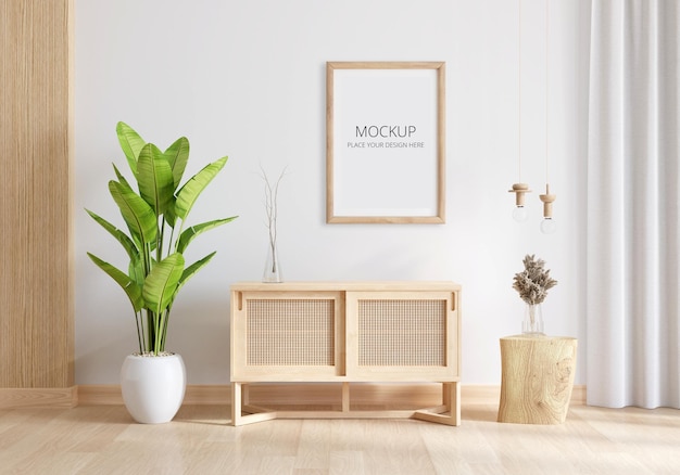 Holz-Sideboard im Wohnzimmer mit Rahmenmodell