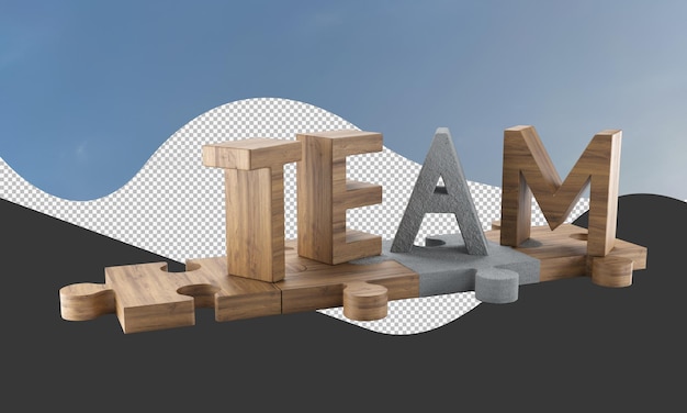 holz- und betonpuzzle mit wortteam