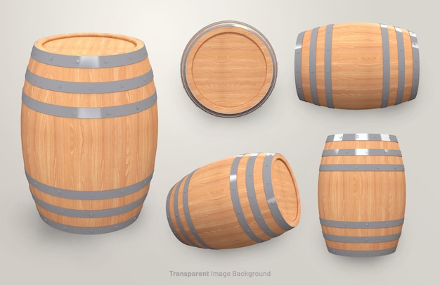 Holzfässer auf einem isolierten transparenten Bildhintergrund 3D-Rendering