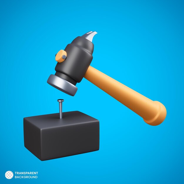 PSD holzhammer-symbol isolierte 3d-render-illustration