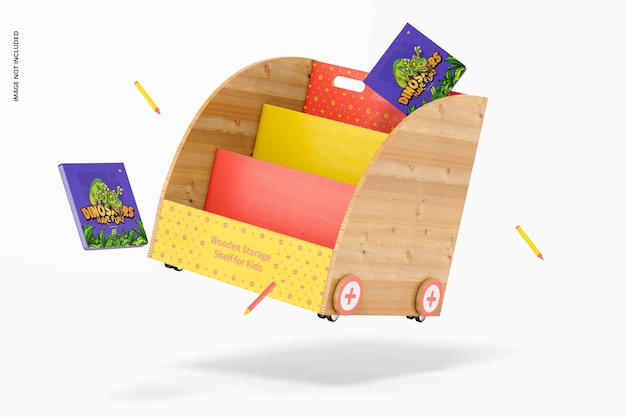 Holzregal für Kinder Mockup, fallend