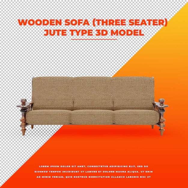 Holzsofa dreisitzer jute typ 3d isoliertes modell