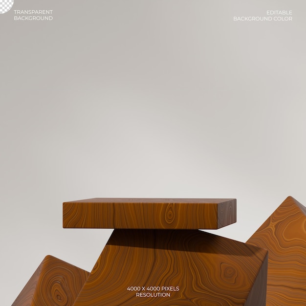 Holztextur 3D-Rendering transparenter Hintergrund von Blockform Podium im Quadrat
