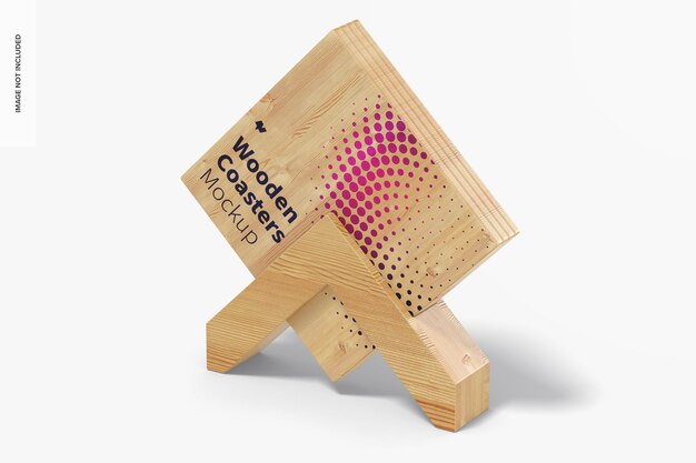 Holzuntersetzer und Box Mockup