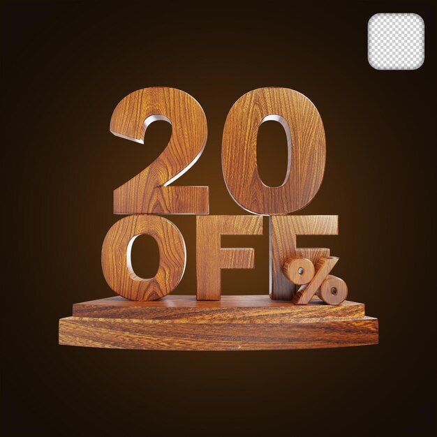 Holzverkaufsrabatt 20 Prozent 3D-Illustration