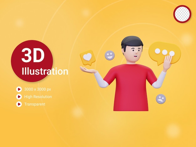 el hombre 3d está haciendo una ilustración del comentario