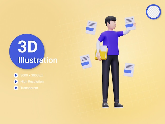 Hombre 3d con ilustración de varios formatos de archivo