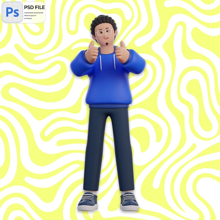 PSD hombre 3d que muestra el pulgar render icon aislado ilustración png plantilla psd