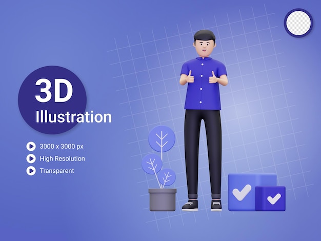 hombre 3d que muestra los pulgares para arriba la ilustración