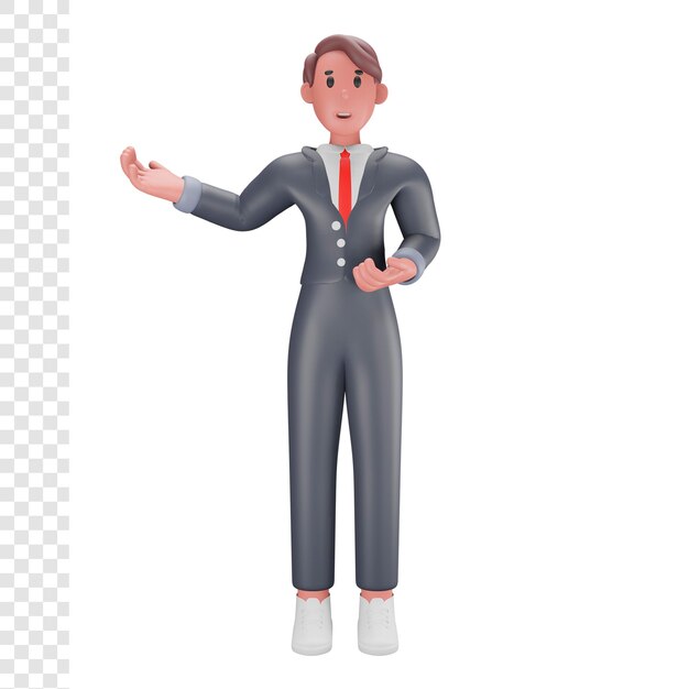 hombre 3d que presenta algo
