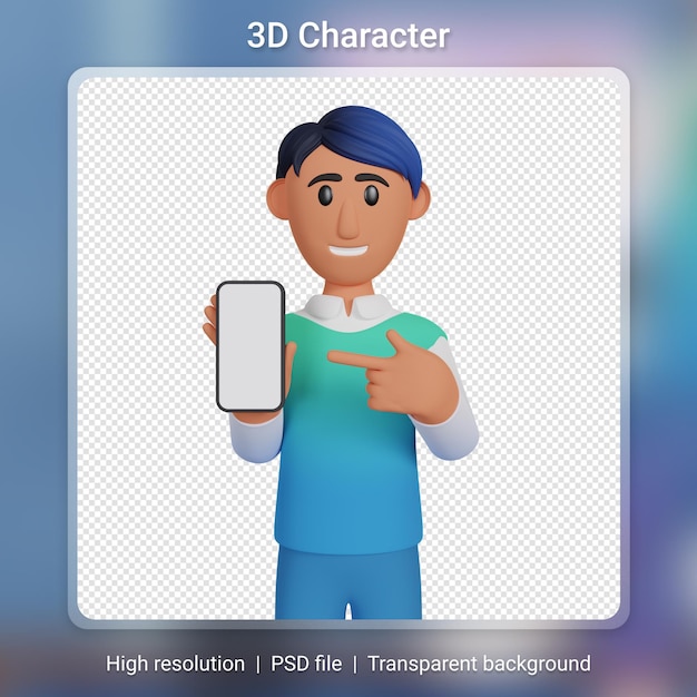 PSD hombre, actuación, pantalla, de, teléfono, 3d, ilustración