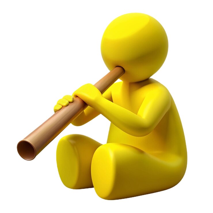 PSD un hombre amarillo tocando una flauta con una flauta en sus manos