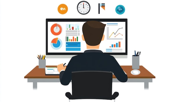 Hombre analizando datos en la pantalla de la computadora