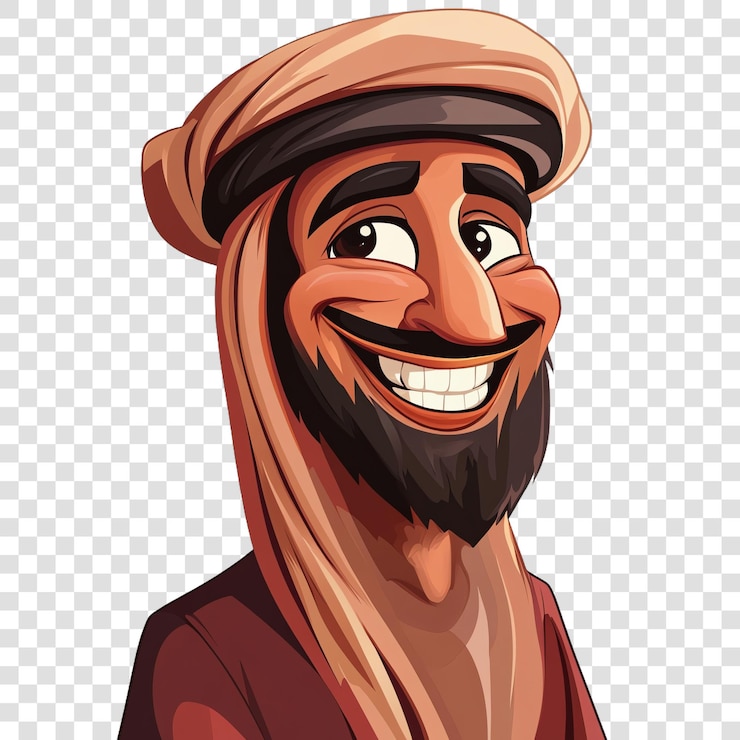 PSD hombre árabe sonriendo aislado en un fondo transparente