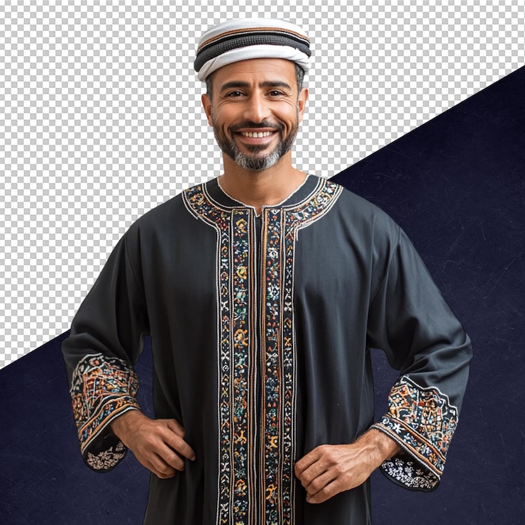 PSD hombre árabe sonriente con ropa tradicional