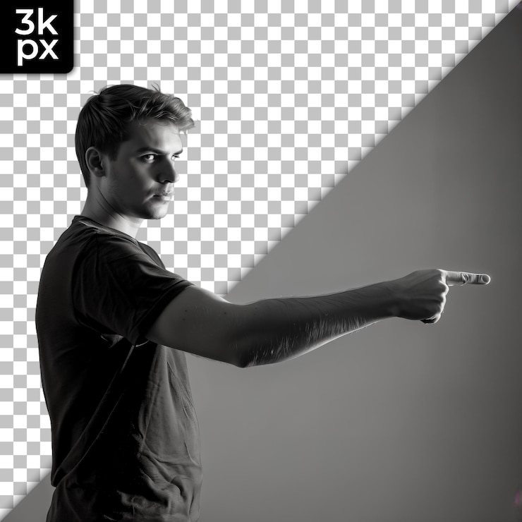 PSD un hombre con un arma apuntando al frente de una foto en blanco y negro