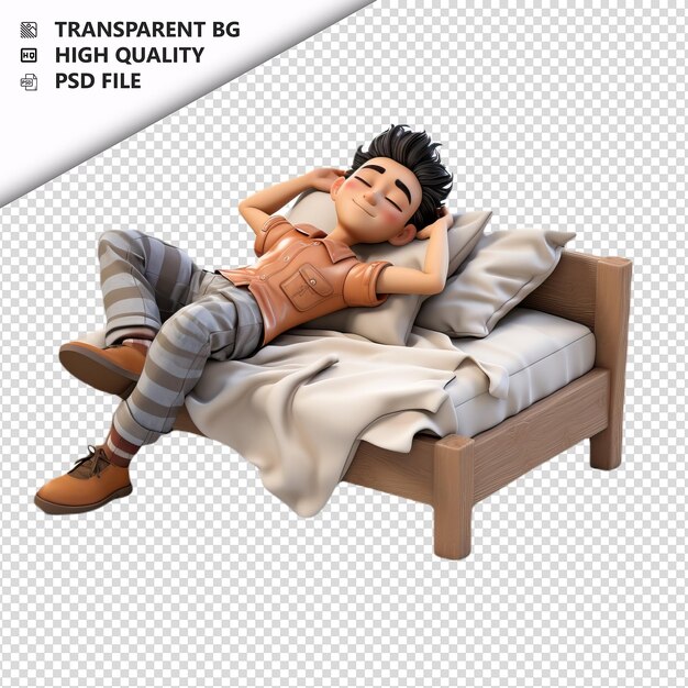 PSD hombre asiático durmiendo 3d estilo de dibujos animados fondo blanco isola