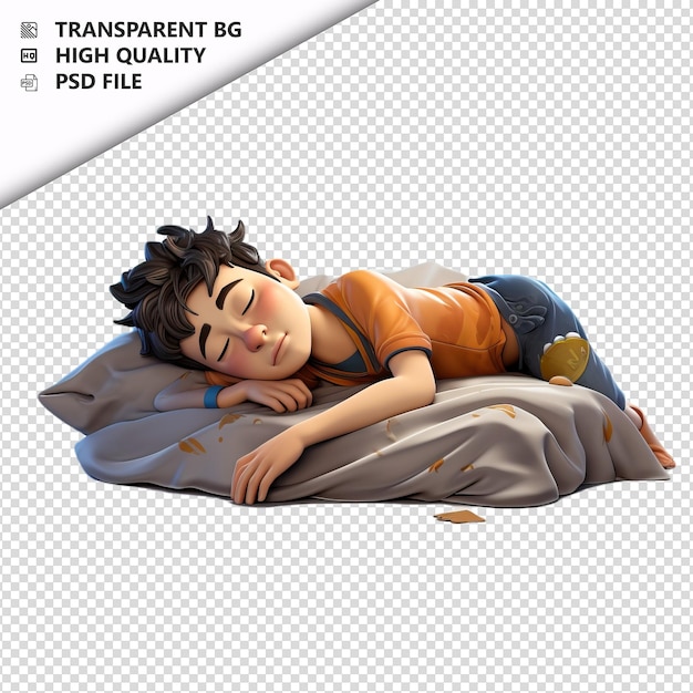 PSD hombre asiático durmiendo estilo de dibujos animados 3d fondo blanco aislado