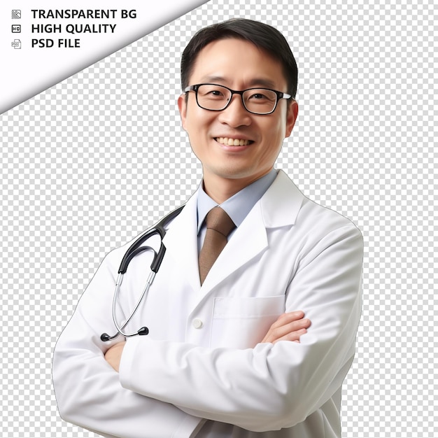 PSD hombre asiático farmacéutico en fondo blanco blanco aislado b