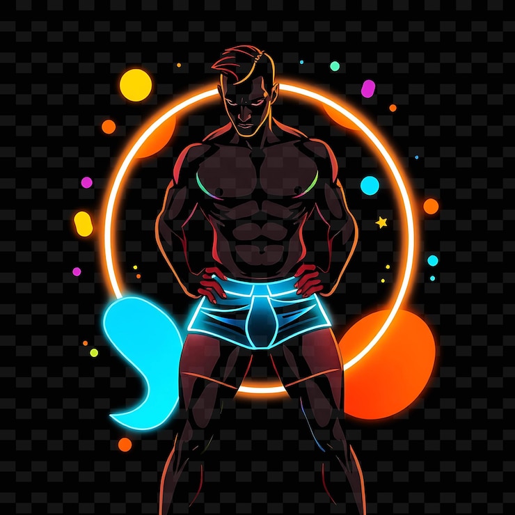 PSD hombre atlético en troncos diseño de arte abstracto de neón con colores mixtos tema decorado con sha aleatorio
