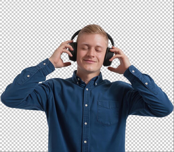 un hombre con auriculares que dicen que está escuchando