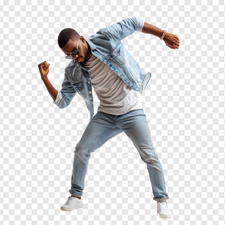 PSD hombre bailando fiesta vista lateral aislado en fondo transparente