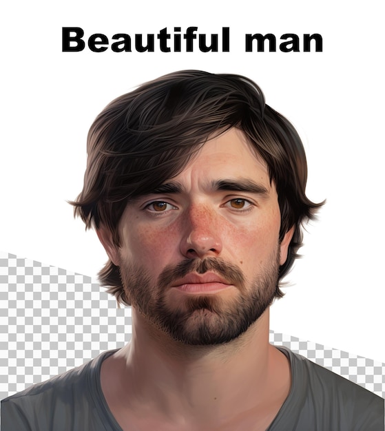 Un hombre con barba y bigote y barba se muestra con las palabras hombre hermoso.