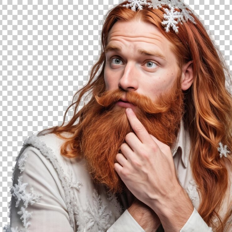 PSD un hombre con barba y bigote con una camisa blanca y una camisa branca con copos de nieve en ella