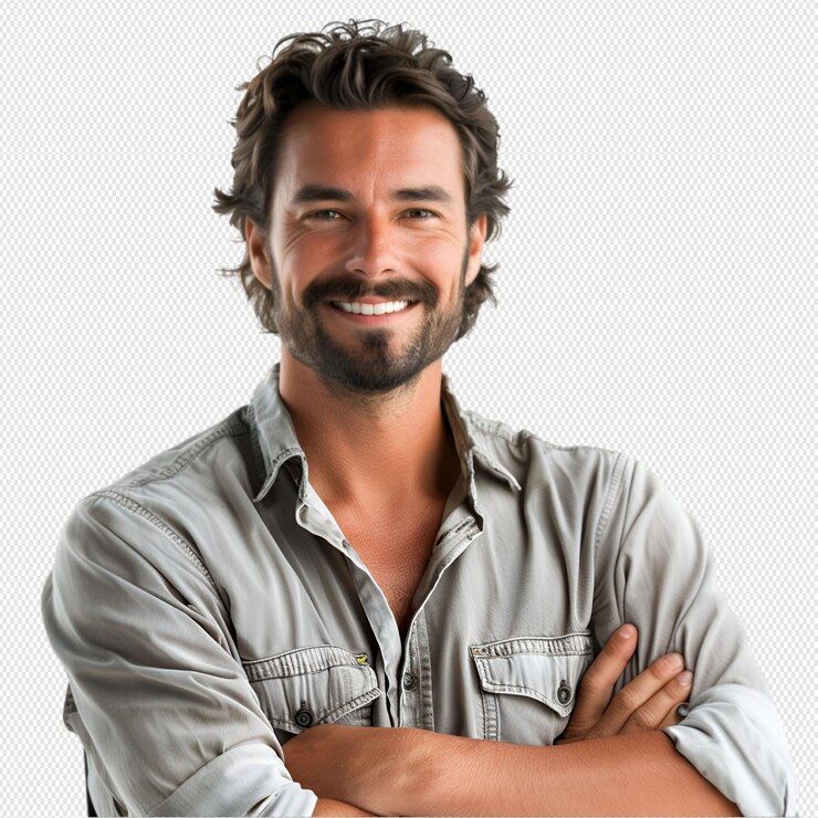 un hombre con barba y bigote usando una camisa