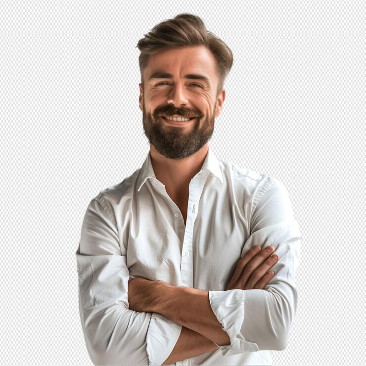 un hombre con barba y bigote usando una camisa