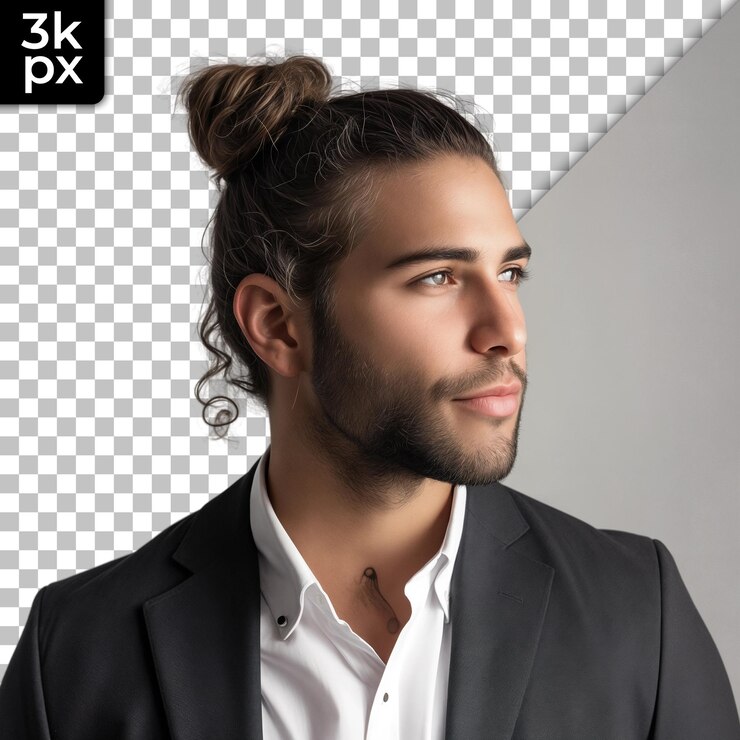 PSD un hombre con barba y una corbata con las letras xm en ella