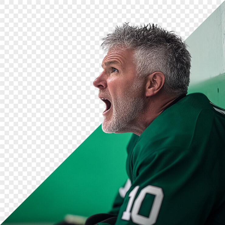 PSD un hombre con barba y un fondo verde con las palabras 10