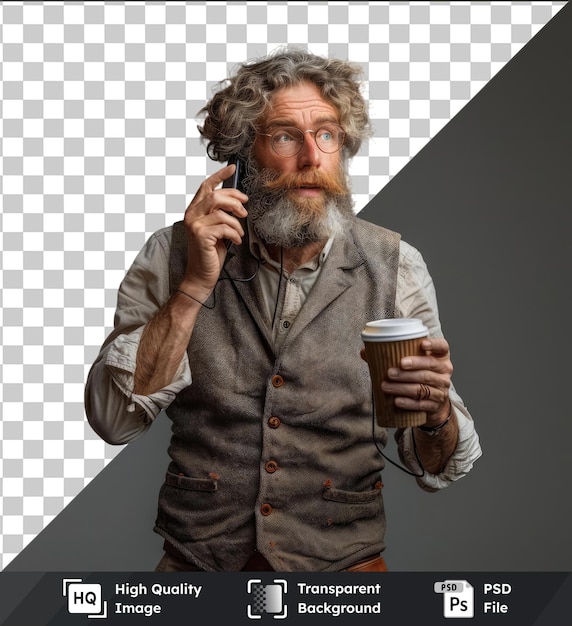 un hombre con barba y una taza de café