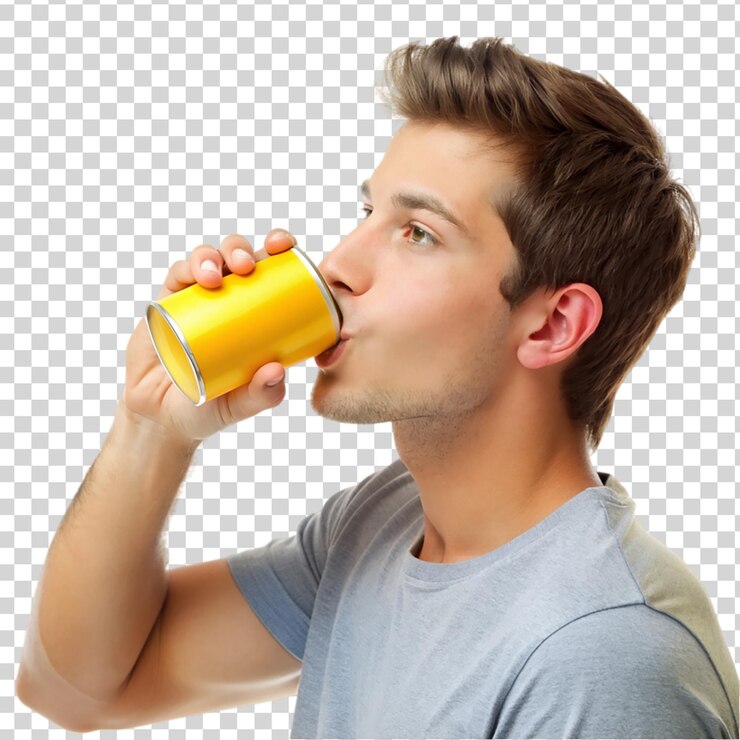 PSD un hombre bebiendo refresco puede aislarse sobre un fondo transparente