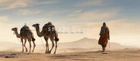 PSD hombre bereber liderando una caravana de camellos