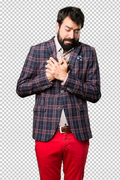 PSD hombre bien vestido con dolor de corazón.