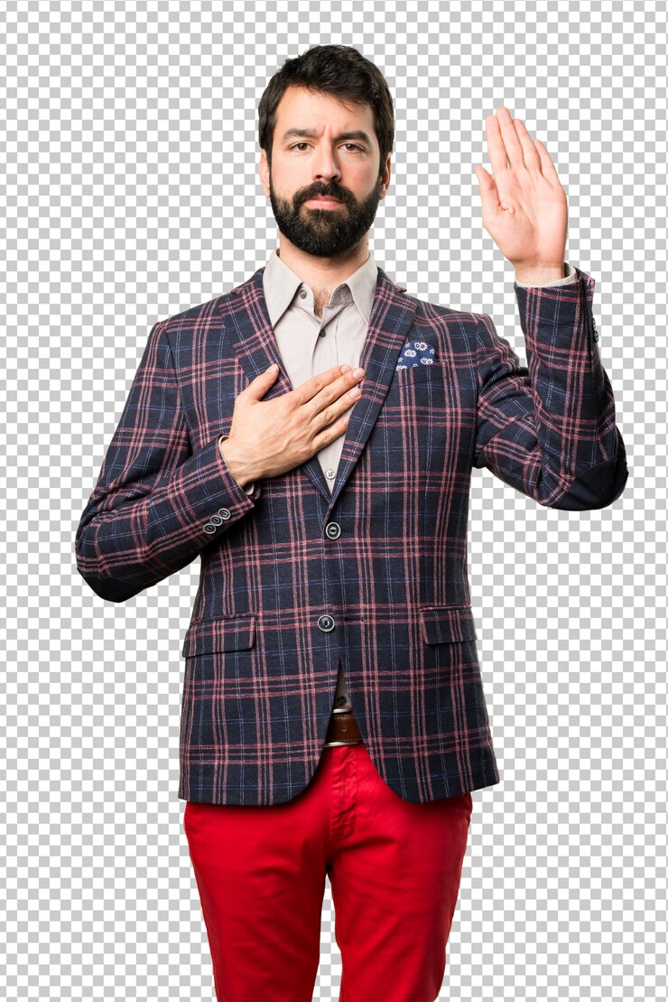 PSD hombre bien vestido haciendo un juramento.