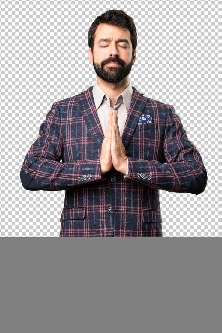 PSD hombre bien vestido en posición zen