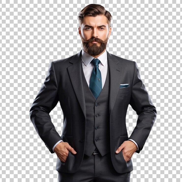 PSD un hombre con bigote y un traje con corbata azul