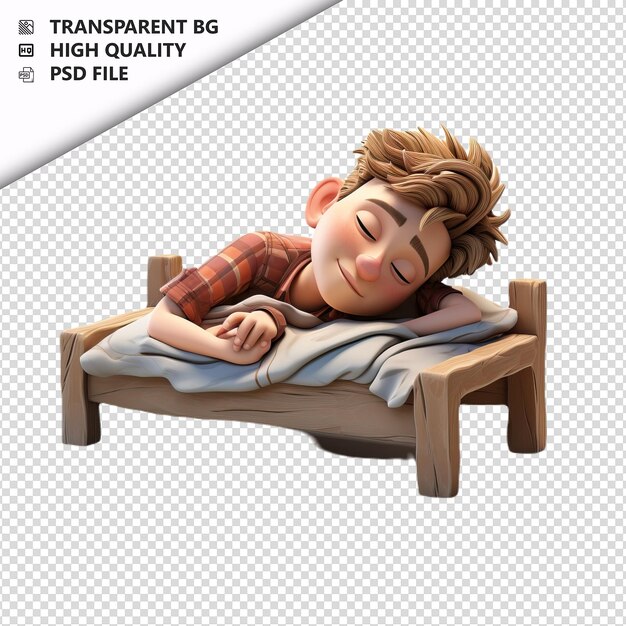 PSD hombre blanco durmiendo 3d estilo de dibujos animados fondo blanco aislado