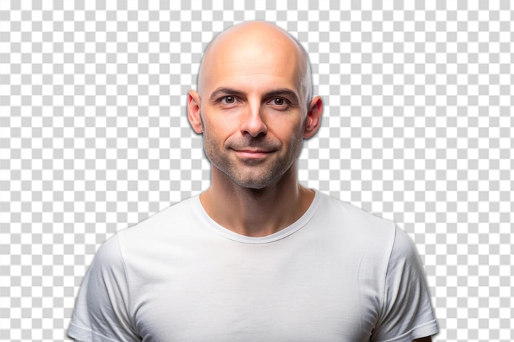 PSD hombre calvo confiado con camiseta blanca png