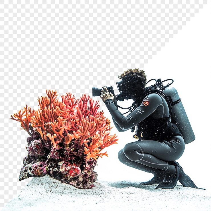 PSD un hombre con una cámara tomando una foto de un coral