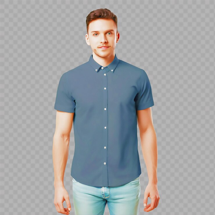 PSD un hombre con una camisa azul con botones blancos y una camisa blue con botones blancos