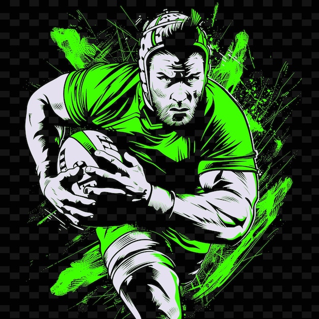 Un hombre con una camisa verde y un fondo verde con la palabra rugby en él