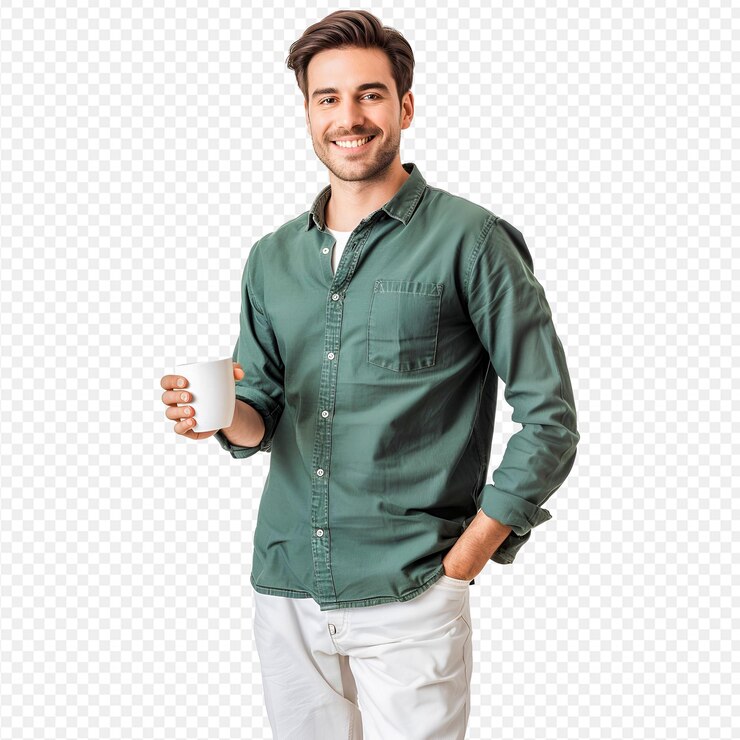un hombre con una camisa verde con los pulgares hacia arriba