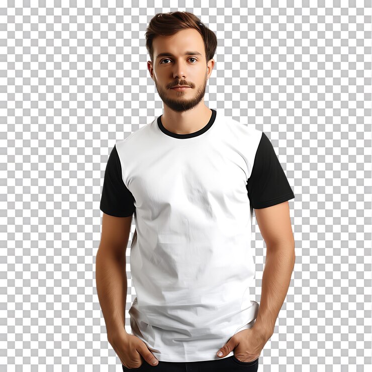 PSD hombre con una camiseta blanca y negra para el modelo aislado