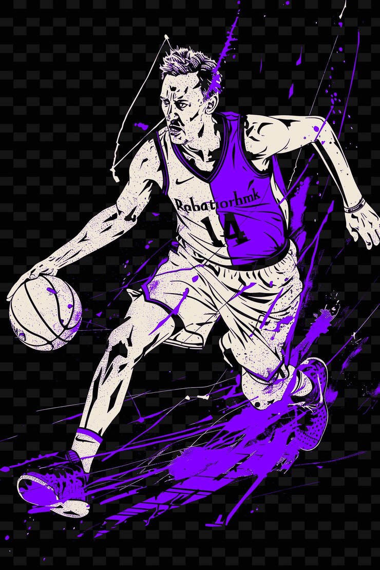 PSD un hombre con una camiseta púrpura con la palabra baloncesto en su camisa